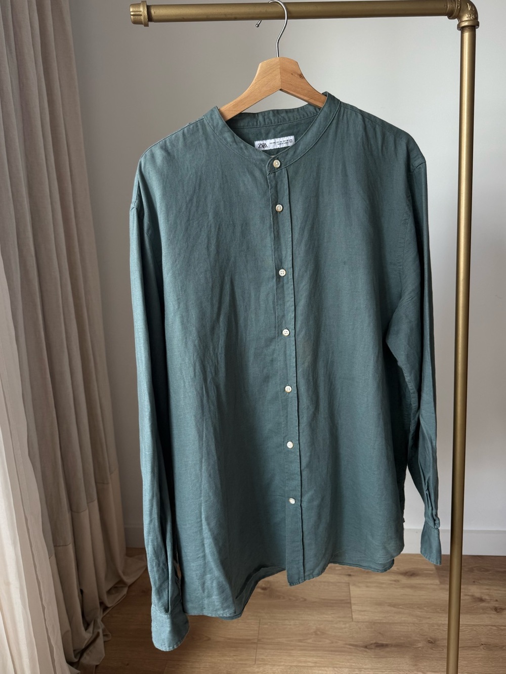 Zara Men's Linen Cotton Shirt Green XXL